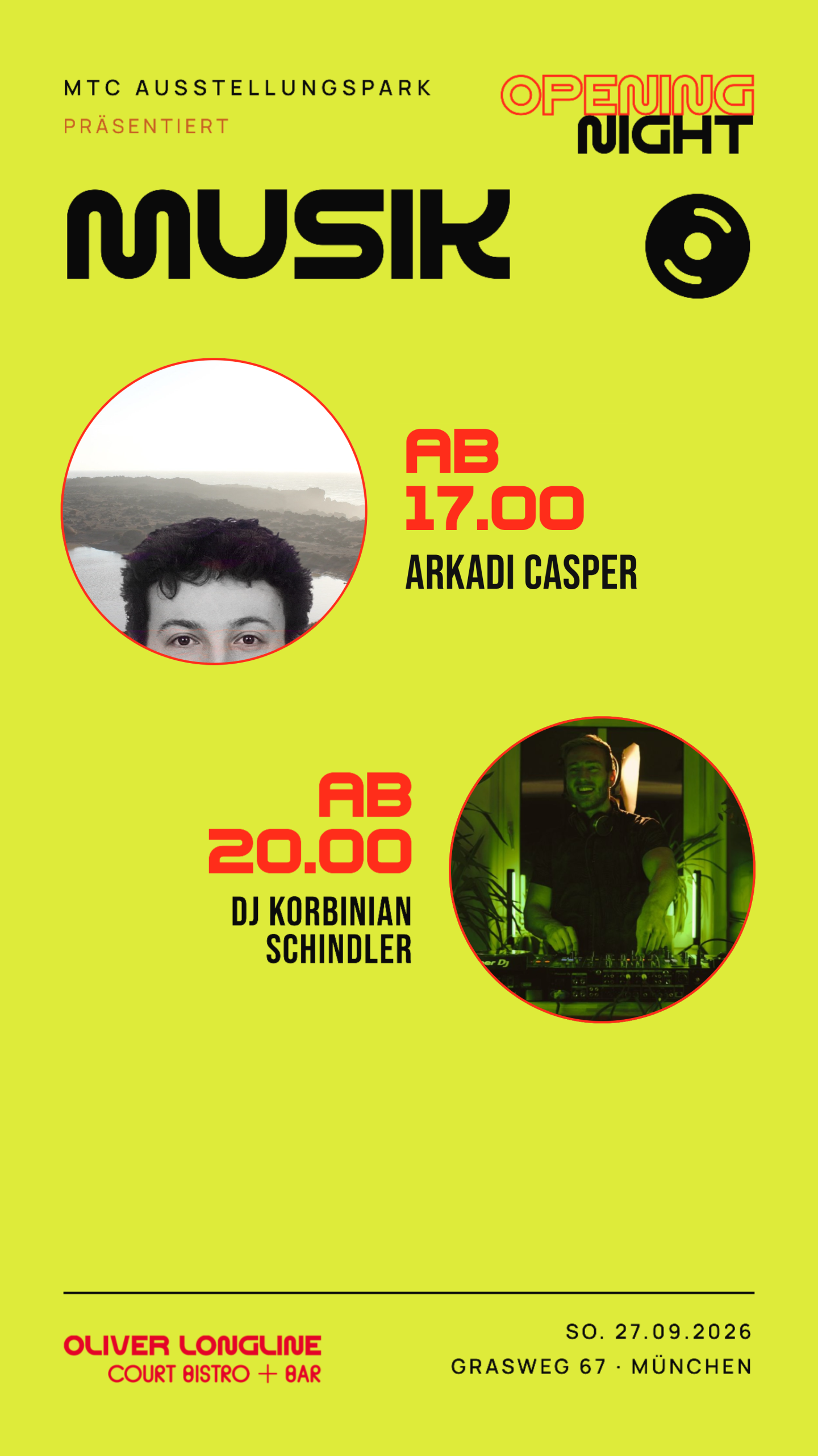 Plakat Musik: Arkadi Casper ab 17:00 Uhr, DJ Korbinian Schindler ab 20:00 Uhr